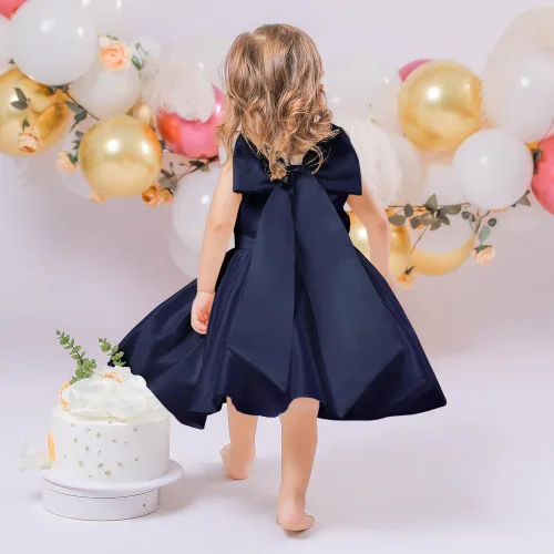 Vista 5 de 6M-8T - Vestido de fiesta de tutú para bebé, con lazo grande, para concurso de cumpleaños, para bautizo