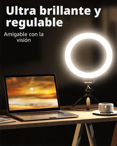 Vista 4 de UBeesize 12" Desk Ring Light with Stand & Phone Holder - Adjustable Studio Light for Photography，Zoom Meetings, YouTube, TikTok, Live Streaming