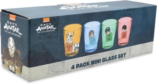 Vista 2 de Avatar: The Last Airbender Chibi Characters - Mini vasos de vidrio de 2 onzas, juego de 4 Vasos de whisky para bar en el hogar, decoración