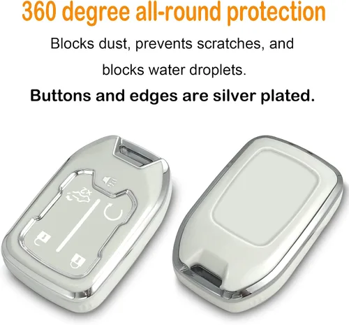 Vista 3 de Funda para llavero GMC, funda para llave con llavero de cuero, TPU suave de 5 botones, compatible con llave de automóvil Chevrolet Silverado
