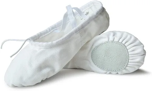 Vista 8 de Nexete Zapatos de ballet de lona para mujer, para yoga, gimnasia, de piel, con suela dividida, zapatos planos para mujer, color blanco, negro, rosa