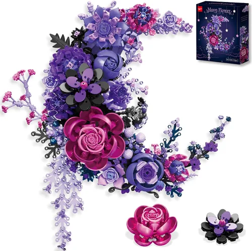 Vista 11 de Conjunto de construcción de flores de luna azul, decoración