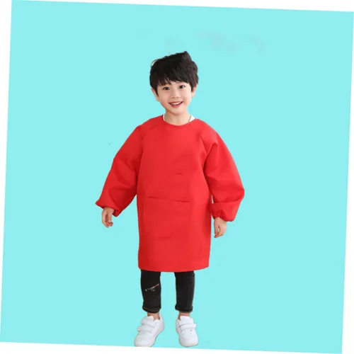 Vista 5 de Long Sleeve Art Smock Apron Red Painting Smock with Adjustable Closure Protective Drawing Coat for Preventing Stains and Watercolor