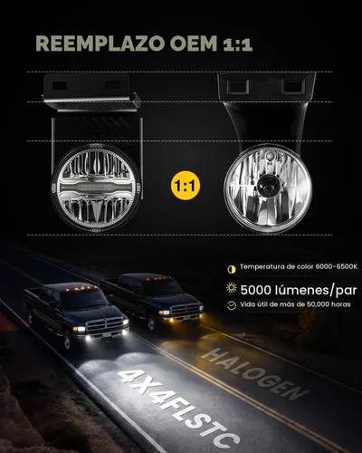 Vista 6 de Conjunto de luces antiniebla LED DRL para Dodge Ram 1500/2500/3500
