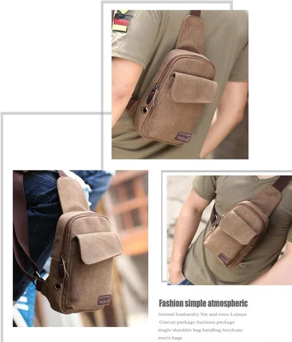 Vista 4 de Wxnow Mochila cruzada de lona para mujeres y hombres, bolsa de pecho