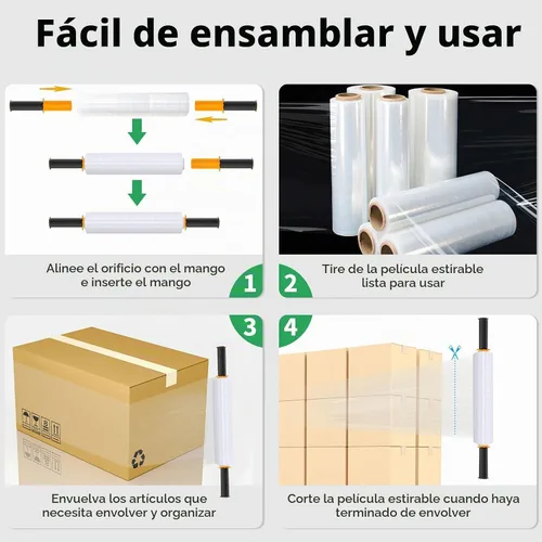 Vista 4 de Película Elástica, HERKKA Película Elástica con Asas de Resistencia Industrial, Rollo de Plástico para Envolver en Mudanzas, Envoltura Retráctil