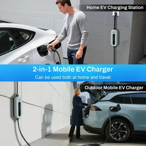 Vista 8 de Cargador Ev portátil de nivel 1 y 2 16A, cargador de coche eléctrico J1772 con cable de 25 pies, estaciones de carga de vehículos eléctricos al aire