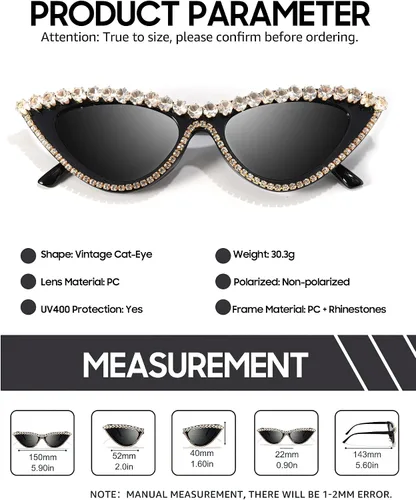 Vista 5 de IGnaef Lentes de sol con diamantes de imitación para mujer, con marco de joyas, accesorio de fiesta de disfraces
