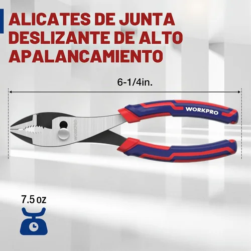 Vista 7 de WORKPRO Herramienta de alicates de junta deslizante de 6 pulgadas, agarre suave grande, acabado para prevención de óxido, mandíbula dentada de 3