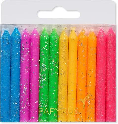 Vista 2 de Papyrus Velas de cumpleaños, purpurina neón (24 unidades)