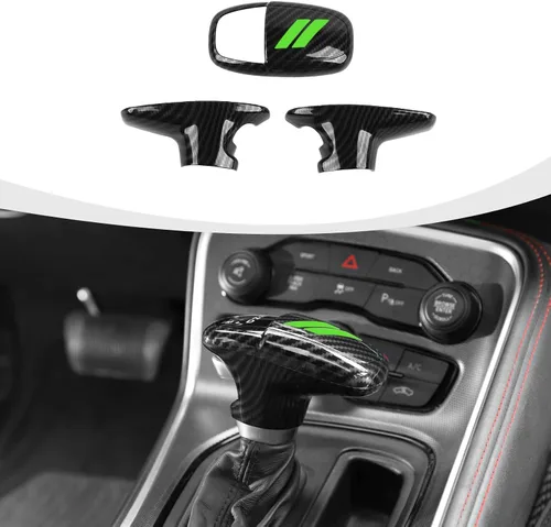 Vista 21 de RAZPOY Cubierta de la perilla de la palanca de cambios, protector de manija, accesorios interiores compatibles con Dodge Challenger Charger Negro