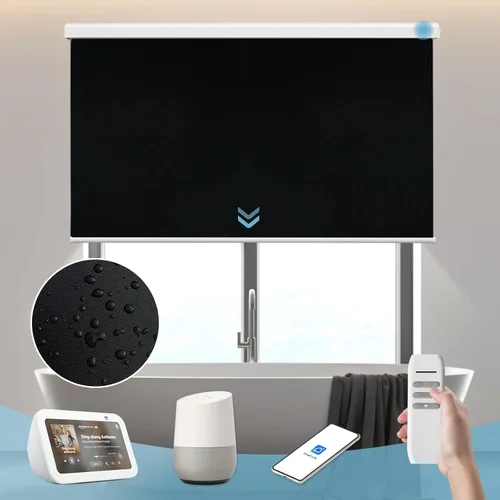 Vista 20 de Persiana enrollable inteligente 100 % opaca, pantalla motorizada compatible con Alexa Google, persiana de control de aplicación para ventana Tela