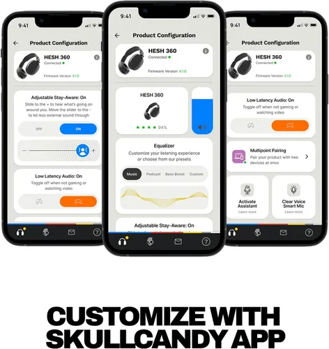 Vista 5 de Skullcandy Hesh 360 Wireless Over-Ear Bluetooth Headphones, Up to 100 Hours Battery, Noise Isolating Fit, Flat-Folding Collapsible Design