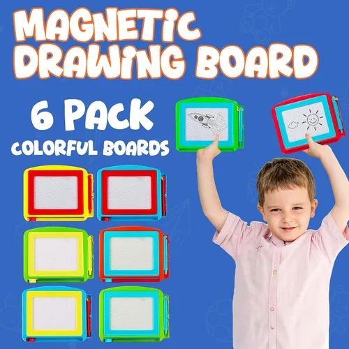 Vista 5 de Bedwina Pizarra magnética de dibujo para niños (paquete de 6) Tableta de dibujo borrable y bloc de dibujo de viaje para niños y niñas, regalos