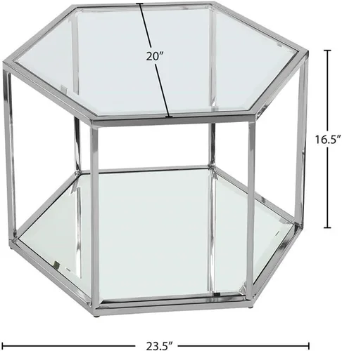 Vista 3 de Meridian Furniture Sei Collection Modern Mesa de centro modular contemporánea de cristal con base de espejo, 1 pieza, cromo