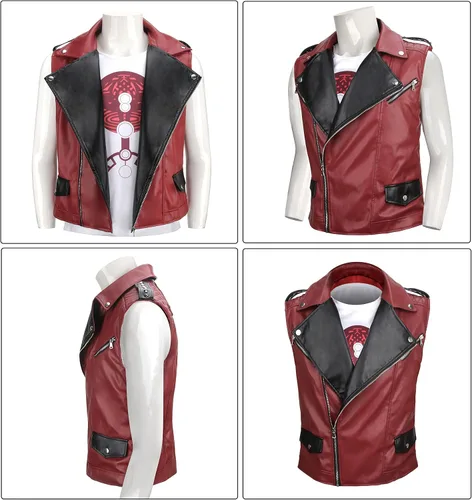 Vista 8 de MORROWIND Men Cosplay Red Punk Jacket Vest Pants Belt Set Costume Adult Outfit Suit Pu Leather for Halloween Party Role play