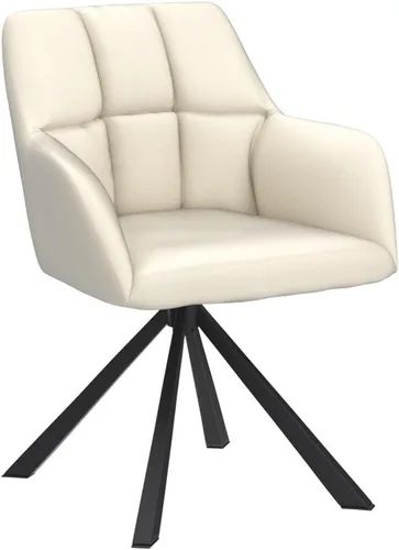 Vista 4 de EALSON Cómoda silla de escritorio de cuero, moderna silla de trabajo para computadora, sin ruedas, silla giratoria con brazo de respaldo medio