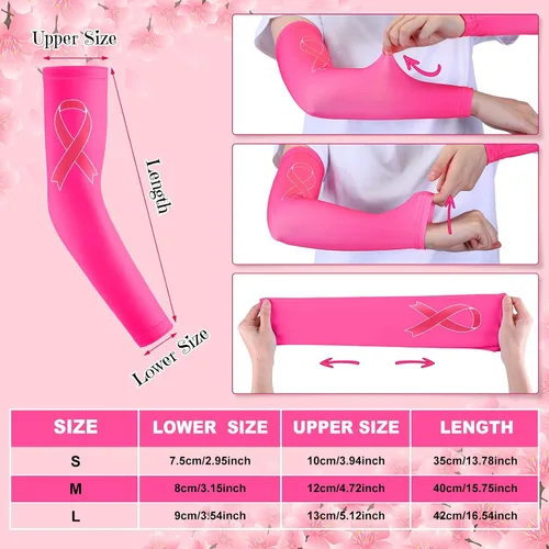 Vista 2 de Zhehao 24 pares de mangas de compresión para brazo para concientización sobre el cáncer de mama, manga deportiva para béisbol, fútbol, mujeres