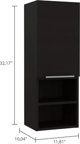 Vista 3 de Armario de pared para baño, botiquín montado en la pared, puerta única y estantes abiertos, sala de estar, baño, organizador de almacenamiento Negro