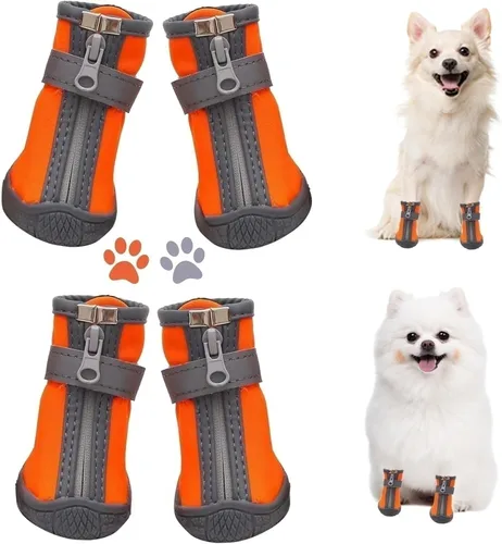 Vista 8 de Zapatos de perro para perros pequeños, botas para perros y protector de patas para el día de nieve de invierno, pavimento caliente de verano