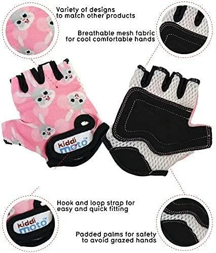 Vista 8 de Kiddimoto Guantes de bicicleta antideslizantes para niños y niñas, guantes de ciclismo sin dedos para niños de 2 a 8 años, guantes de ciclismo sin