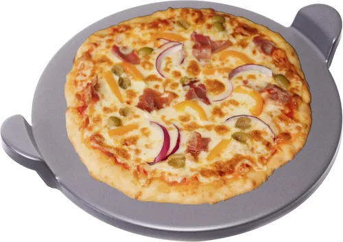 Vista 12 de Old Stone Pizza Kitchen - Piedra redonda esmaltada para pizza con asas para horno y parrilla, 13 pulgadas