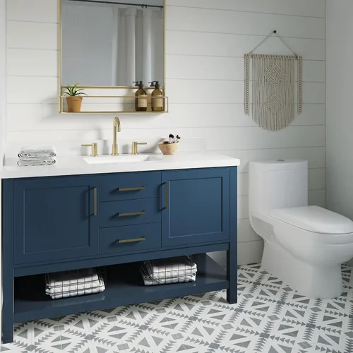 Vista 4 de ARIEL Bayhill - Tocador de baño con lavabo de 54 pulgadas, madera maciza, encimera de cuarzo blanco puro de 1.5 pulgadas, fregadero rectangular Negro