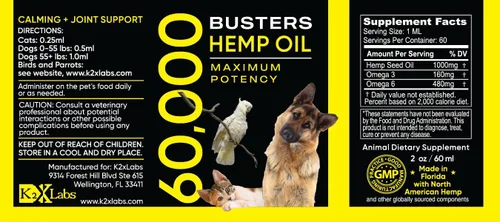 Vista 2 de Aceite de cáñamo orgánico Busters para perros y gatos, ultra puro, fabricado en Estados Unidos, rico en Omega 3, 6 y 9, salud de cadera
