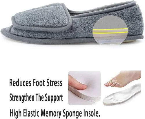 Vista 4 de Git-up -Pantuflas para mujer con diabetesartritisedema, cierre ajustable, espuma viscoelástica, punta abierta, extra ancha