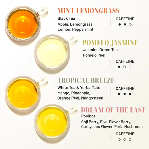 Vista 6 de CHAYEAH, Colección Premium de Té (16 Sobres de Té Pirámide, 8 Sabores Surtidos), Pack de Variedad de Muestra de Té Verde, Negro, Oolong, Pu’erh &