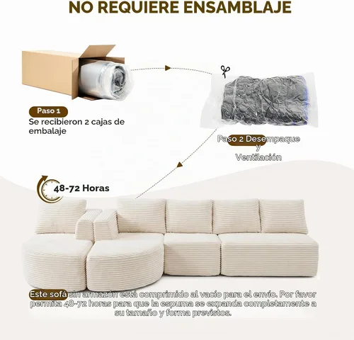 Vista 8 de Sofás seccionales Cloud de 144 pulgadas para sala de estar, moderno sofá modular en forma de U con diván, cómodo sofá sin estructura de asiento Beige