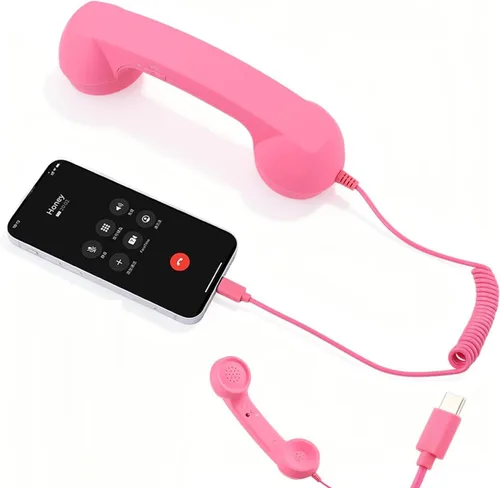 Vista 9 de Auricular telefónico retro para iPhone y Android, receptor de teléfono celular con micrófono y altavoz, accesorio de estilo de los 90 para fotos