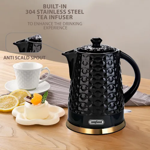Vista 7 de Hervidor eléctrico de cerámica, 1.5L/1200 W hierve agua rápida y fácilmente con protección de ebullición y secado automático, base giratoria