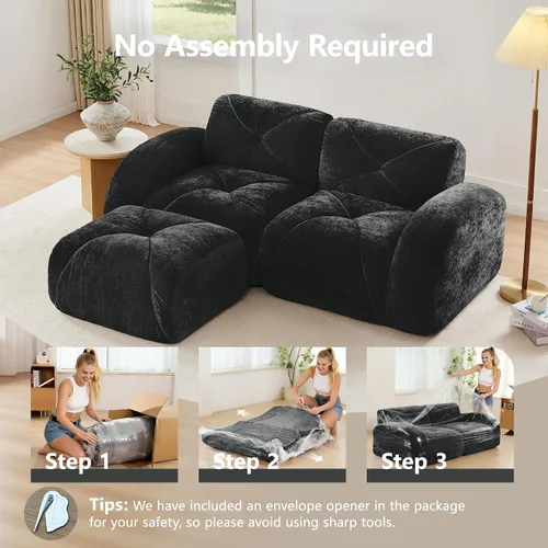 Vista 3 de Velvet Boneless Couch with Ottoman, 80 in Velvet Reversible L Sectional Sofa Overstuffed 32D Boneless Cloud Couch,No Assembly Need, for Small Spaces