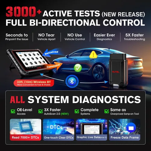 Vista 5 de Autel Maxisys MS906BT autopartes, herramienta escáner y diagnóstico de OBD2, con chequeo del sistema de monitoreo de presión de las ruedas [TPMS]