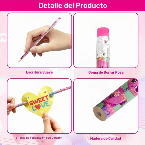 Vista 3 de ceiba tree Lápices para el día de San Valentín con tarjetas, lápices de corazón para niños, a granel con borradores, 30 unidades, lápiz de madera