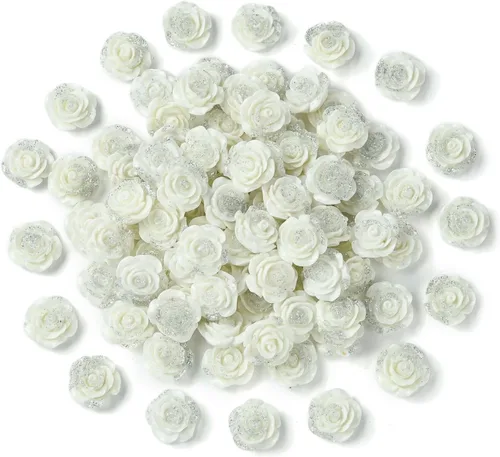 Vista 13 de LiQunSweet 200 piezas de cabujones de resina con temática navideña, copos de nieve blancos, abalorios para manualidades, collares, pulseras