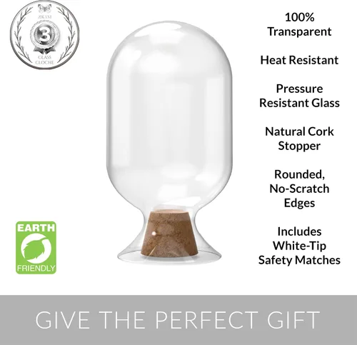 Vista 3 de Soporte de cristal con huelguista, incluye fósforos de lujo en tarro Cloche, regalo decorativo de Navidad para el hogar o la chimenea, blanco