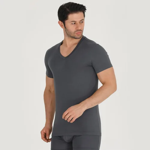 Vista 2 de Camisetas para hombre de rayón hechas de bambú, ajuste moderno, camiseta interior que absorbe la humedad, cuello redondo, camisetas con cuello en V