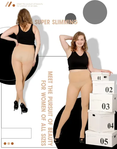 Vista 6 de DancMolly Medias de Talla Grande para Mujer, Pantimedias de Control Semiopacas de Nylon de Cintura Alta