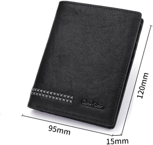 Vista 6 de Billetera de cuero para hombre genuino carteras con cremallera monedero casual de lujo corto delgado carteras para hombres, Negro -, Ocio Negocios