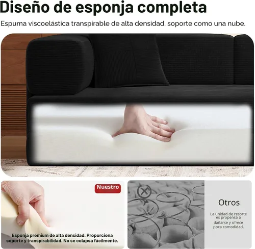 Vista 4 de MoonSpeak Sofá cama de 78.8 pulgadas para sala de estar, sofá modular convertible con almohada para reposabrazos, sofás modulares plegables de pana
