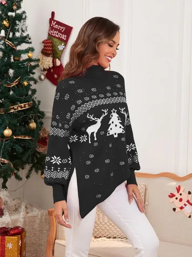 Vista 3 de ZAFUL Women Christmas Sweater Oversized Pullover Sweaters Casual Loose Long Sleeve Knit Tops