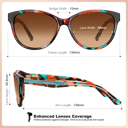 Vista 4 de CARFIA Cateye Polarized Sunglasses for Women UV Protection, Italy Handcrafted Acetate Frame with Embossed Pattern Wire Core