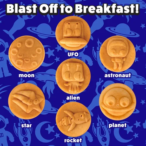Vista 3 de Out of This World - Máquina de gofres para niños, haz 7 panqueques espaciales. Astronautas, lunas, estrellas y más en minutos, wafler eléctrico