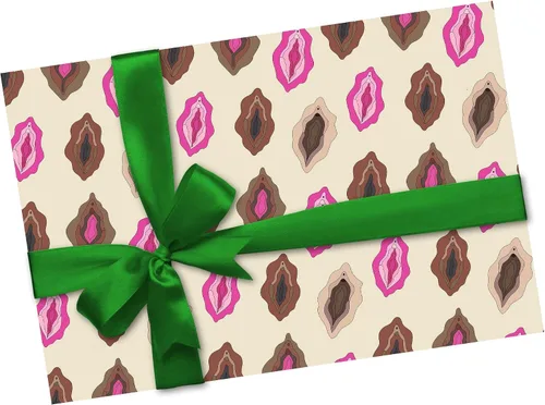Vista 3 de Papel de regalo con patrón de vagina, papel de regalo de despedida de soltera NSFW, decoración de fiesta sexual (una hoja de 20 x 30 pulgadas)