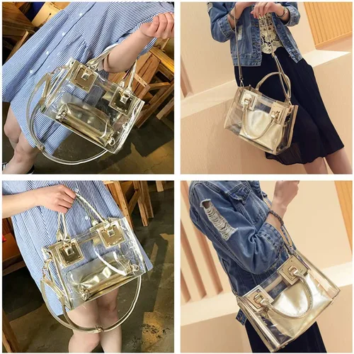 Vista 3 de Bolso bandolera transparente para mujer, bolso de mano de moda de diseñador 2 en 1
