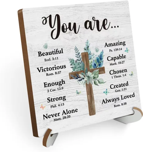 Vista 8 de Regalos para hermanas cristianas de hermanas a mi hermana en Cristo, decoración inspiradora de escritorio, letrero de madera, versículo