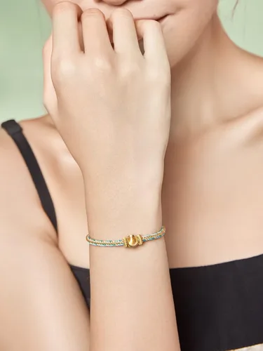 Vista 7 de ZHOU LIU FU Pulseras de oro real de 24 quilates, pulseras de la amistad, joyas ajustables de oro sólido con bola dorada, azul, verde, rosa, pulseras