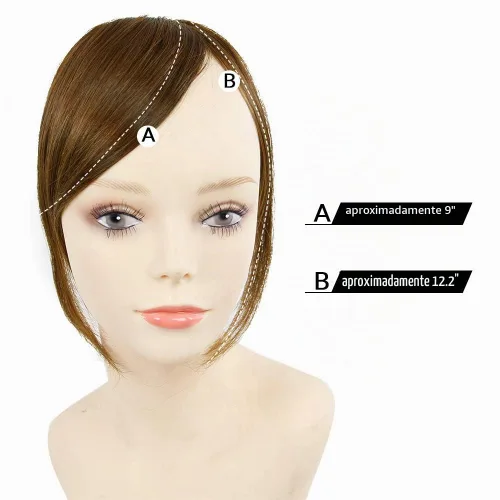 Vista 3 de Shinon Flequillo lateral grueso, extensiones de cabello humano real, color marrón claro